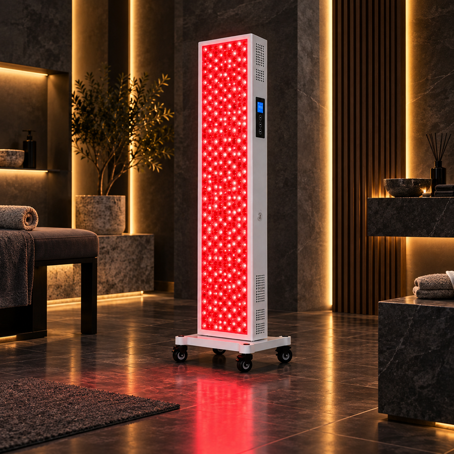 White Idea Light RLPRO600MAX panel in a dark luxury room with warm architectural lighting